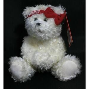 6" Hershey's Hugs & Kisses White Teddy Bear With Red Headband & Bow 2002